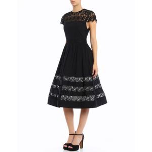 ALICE & OLIVIA Black Mallie Dress Size 0 XS Lace Midi Elegant AUDREY HEPBURN